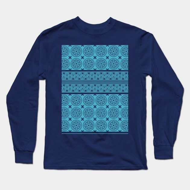 African Ethnic Tribal Blue Turquoise Pattern Long Sleeve T-Shirt by oknoki